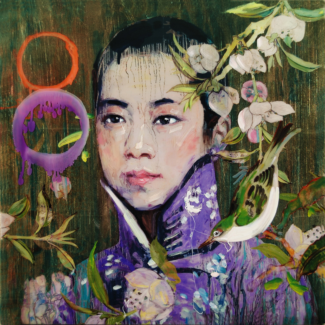 Hung Liu - Calendar Girl Turquoise (Violet Shirt) - Turner Carroll Gallery