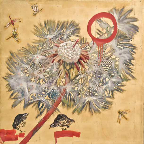 Hung Liu - Dandelion with Dragonflies and Birds