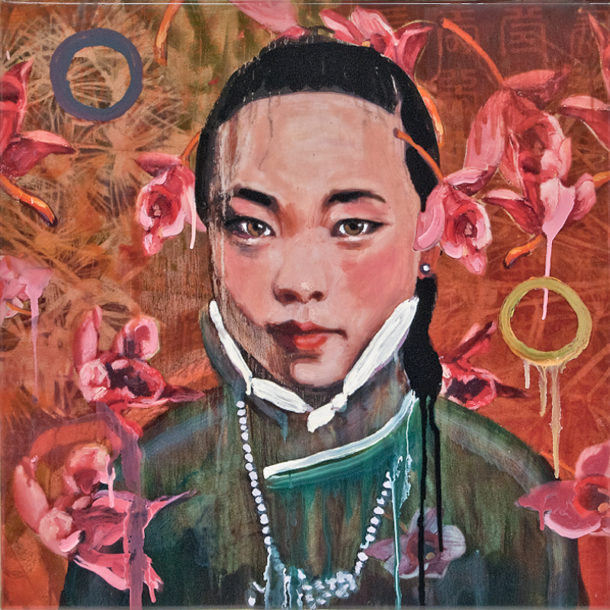 Hung Liu - Red Flowers Study