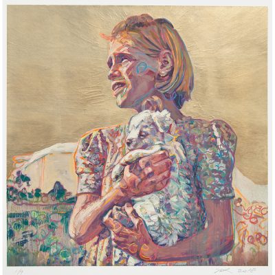 Hung Liu - Migrant Child: with Puppy - Gold