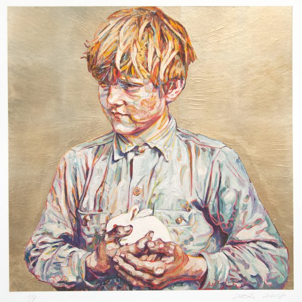 Hung Liu - Migrant Child: with Bunny - Gold