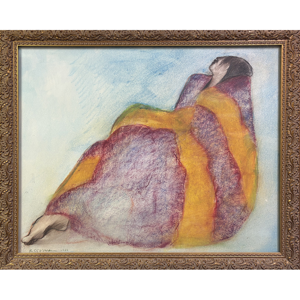 R.C. Gorman - Untitled (Woman in a Red and Orange striped Blanket)