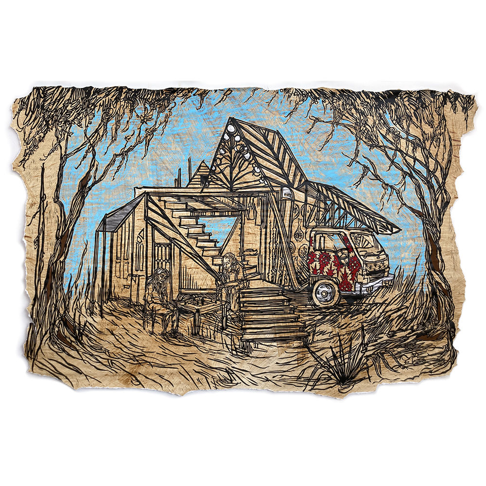 Swoon  - Rasp and Elly's Caravan Lino Print