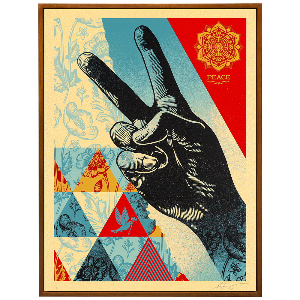 Shepard Fairey - Peace Fingers with Poppies
